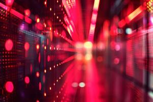 Vivid red light projections on a digital display, shining against a futuristic and contemporary tech setting photo