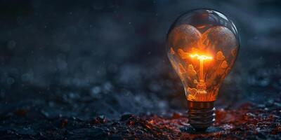 On the dark, wet surface, the glow from a heartshaped bulb blends warmth with emotion, creating a unique ambiance photo