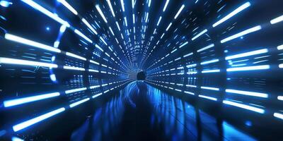 In a futuristic tunnel lit with blue neon lights, there is a feeling of speed that immerses you in the experience photo