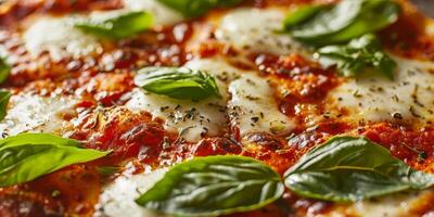 Indulge yourself in the flavors of this delicious vegan Margherita pizza, generously topped with fresh basil and a rich, flavorful tomato sauce, making it the perfect choice for a delightful meal photo