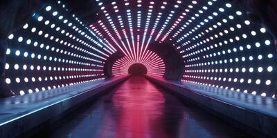 A vibrant, futuristic tunnel with dynamic lights and reflections, creating a mesmerizing visual effect. photo