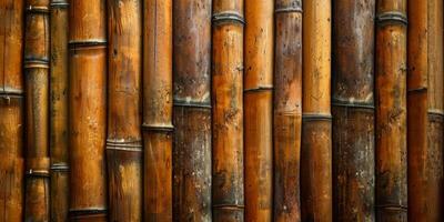 A close-up view of a bamboo wall, showcasing its natural textures and colors ideal for various designs. photo
