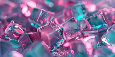 Colorful glass cubes are beautifully reflecting light, creating a captivating and mesmerizing abstract display photo