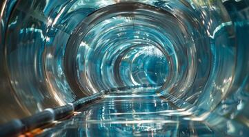 A captivating view of a transparent, illuminated tunnel, highlighting its depth and modern design aesthetics photo