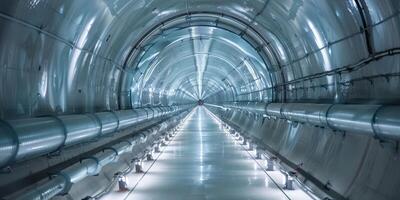 Venture into a sleek, illuminated tunnel that highlights cuttingedge engineering designs and modern architecture photo