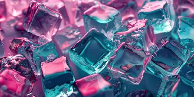 A closeup view of vibrant ice cubes that reflect colorful light beautifully. Ideal for creative design projects photo