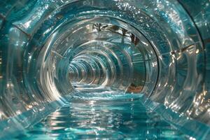 A mesmerizing view of a stunning and clear water slide tunnel, inviting thrilling adventures and funfilled experiences photo