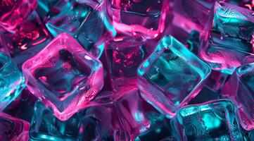 The vibrant pink and teal ice cubes together create a visually striking and artistic abstract background landscape photo