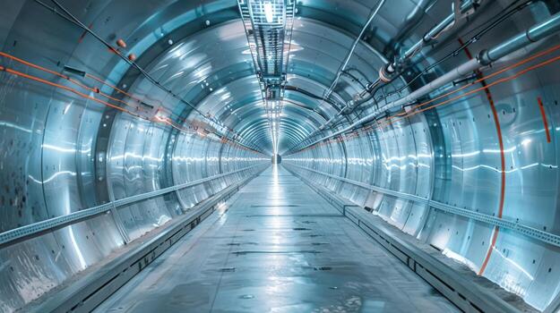 An elegantly designed, illuminated tunnel that showcases the vibes of modern design and advanced technology photo