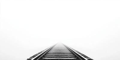 A captivating view of winding railway tracks vanishing into a fog symbolizes the profound journey of travel, embodying the mystery, adventure, and allure of exploring the unknown beyond our horizons photo