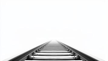 A captivating perspective showcases train rails vanishing into a foggy void in the distance, symbolizing the endless possibilities of travel, exploration, and numerous adventures that await beyond photo