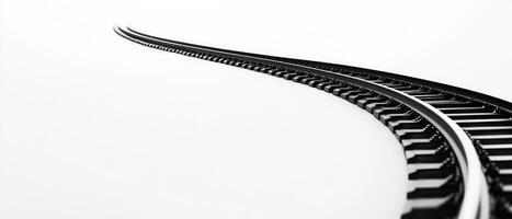 Dive deep into the fascinating world of railway transportation, showcasing a captivating image of elegantly curving tracks that lead into a mysterious and unexplored unknown, enticing adventurers photo