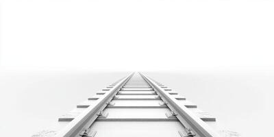A train railway track stretches endlessly into a foggy distance, representing various modern transport and travel concepts that highlight advancements in connectivity and mobility photo