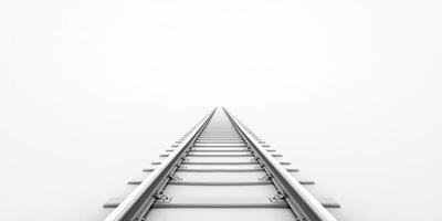 A mesmerizing threedimensional view of railway tracks that extend into a foggy background, perfectly illustrating themes of travel, transport, and modern technology that shape our journeys photo