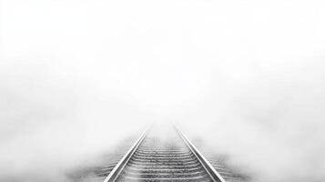 A captivating and enchanting view of railway tracks elegantly disappearing into the thick mist, symbolizing the essence of adventure, travel, and the fascinating mystery that comes with exploration photo
