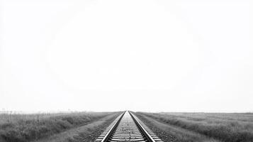 This is a captivating perspective showing railway tracks that stretch out into a misty horizon, symbolizing the essence of travel, exploration, and the alluring mystery of the journey that lies ahead photo