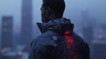 Innovative smart clothing specifically designed to regulate body temperature and monitor wellness in urban settings, showcasing cuttingedge advanced wearable technology for enhanced user experience photo