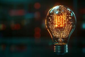 A captivating and visually striking light bulb, adorned with intricate glowing microcircuits, beautifully set against a dark backdrop, evoking a powerful sense of innovation and advanced technology photo