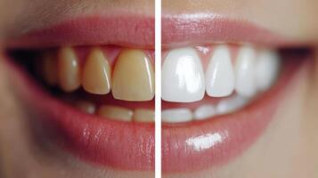 This presentation showcases the remarkable and transformative effects of teeth whitening treatment, emphasizing the dramatic and notable difference it can make in the overall brightness of your smile photo