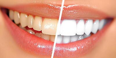 Discover the amazing transformation in teeth whitening The striking image highlights the remarkable change in a womans smile before and after her professional whitening treatment photo