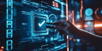 A user confirms their secure online payment via a userfriendly interface with a verification tick, enhancing digital banking security and improving the ecommerce experience for all photo