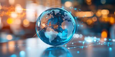 This beautifully crafted globe represents Africas diversity, highlighting the importance of connectivity and global networks with its soft blue aesthetics that enhance its modern design photo