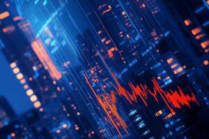 An artistic view of a vibrant city skyline, enhanced creatively with elements of data visualization photo