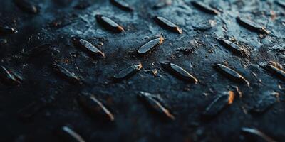 This closeup shows a metallic diamond plate with a grunge texture and dark aesthetic, ideal for industrialthemed design projects needing unique backgrounds and intricate details photo