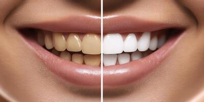 Experience the amazing transformation of your smile through effective teeth whitening treatments. Discover how remarkable the difference is when comparing stained teeth to brightened, radiant ones photo
