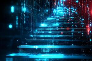 A vibrant staircase, bright with neon colors, forms a surreal landscape that captivates viewers and invites exploration through its unique design, enticing all into a world of fantasy and creativity photo