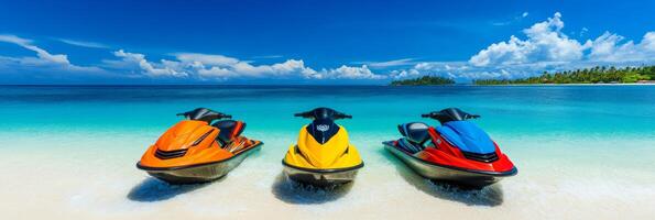 Experience the thrill of jet skiing in crystalclear blue waters, surrounded by vibrant palms and pristine sandy beachesan ideal summer escape for thrillseekers and nature lovers photo