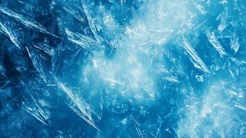 A truly mesmerizing closeup of frosty blue ice crystals that showcases a wonderfully textured surface brimming with the enchanting beauty and intricate cold patterns of winters embrace photo