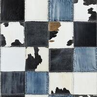 This modern and stylish blend of cowhide and denim material creates a truly unique and eyecatching patchwork design, which is perfect for enhancing urban fashion or for innovative, creative projects photo