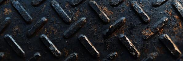 The image prominently showcases a closeup of a grunge diamond plate pattern, emphasizing a dark, textured metal surface that is perfectly suited for various industrial and architectural applications photo