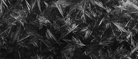A detailed closeup of a frosty polycarbonate surface reveals intricate and captivating ice crystal patterns, evoking the chilly atmosphere and mesmerizing beauty that is characteristic of winter photo