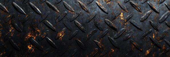 This is a stunningly detailed and textured closeup image of a grungy diamond plate metal surface, which is ideal for use in various industrial themes and applications, including backgrounds and more photo