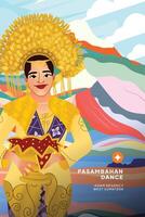 Indonesian West Sumatera Dancer illustration with colorful background design idea vector