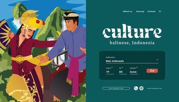 Website landing page template idea with Indonesia Bali dancer design illustration vector