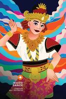 Indonesian Balinese Dancer illustration with colorful background design idea vector