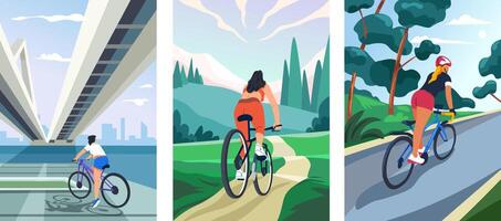 Cyclist On Urban Bridge Path vector