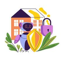 Robot Securing Home Modern Scene vector