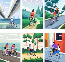 Various Cyclists on Different Paths vector