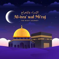 gradient isra miraj illustration design with al aqsa mosque and kaaba vector