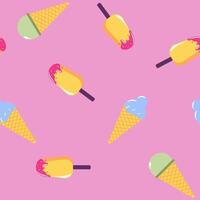 Ice Cream Seamless Pattern Pink Background vector