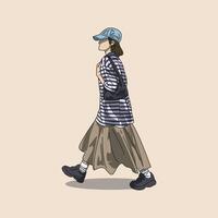 illustration of a girl walking in a relaxed and cool style vector