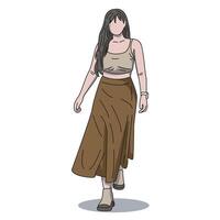 illustration of a girl with a simple and elegant style wearing a tank top and skirt vector