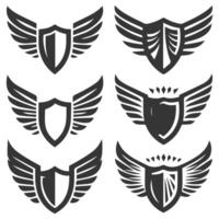 Six different types of shields with wings vector