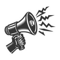 A hand holding a megaphone with lightning bolts coming out of it vector