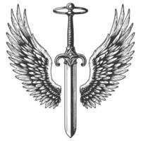 Sword with wings and dagger in engraving style vector