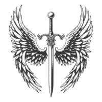 Sword with wings tattoo design vector